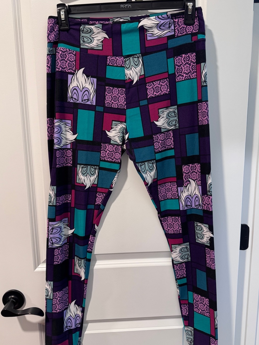 LuLaRoe Tall and Curvy Teal, Purple & Black Disney Ursula Print Leggings